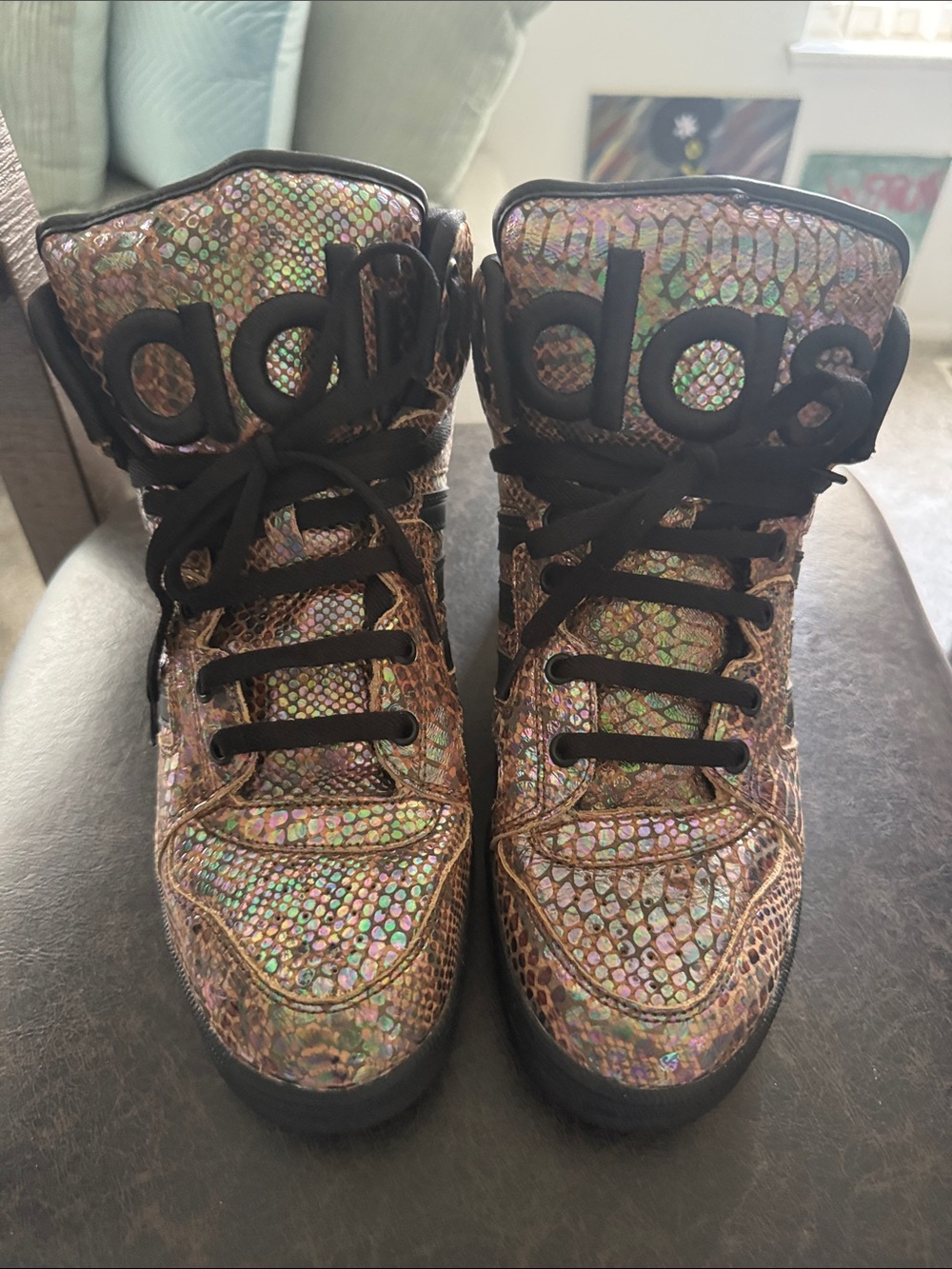 adidas Iridescent Multi-Color Snake-Print High-Top JERMEY SCOTTS 💎🔥
